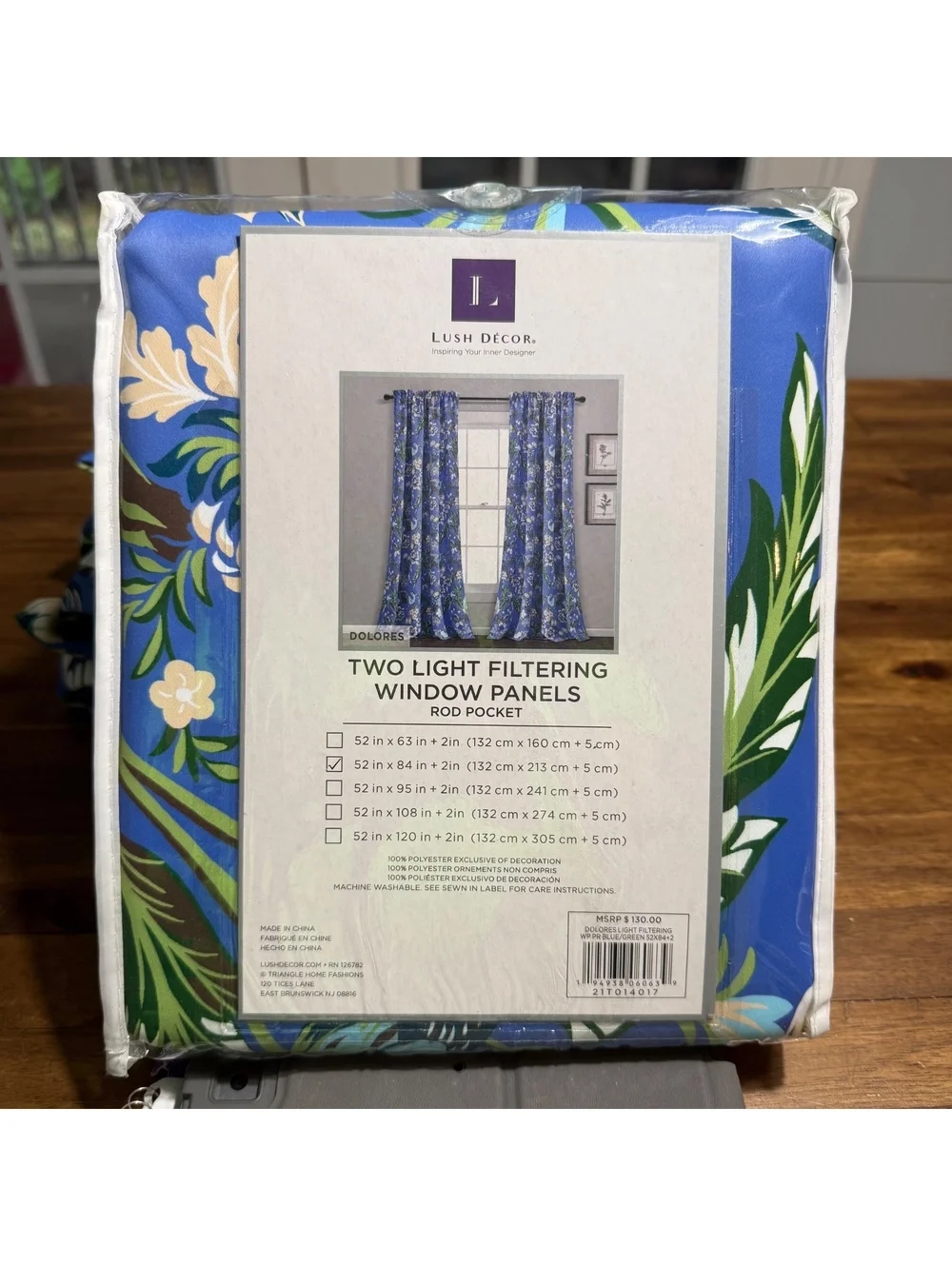 Lush Decor Two Light Filtering Window Panels Curtains 52 X 84 +2 Blue Floral 957